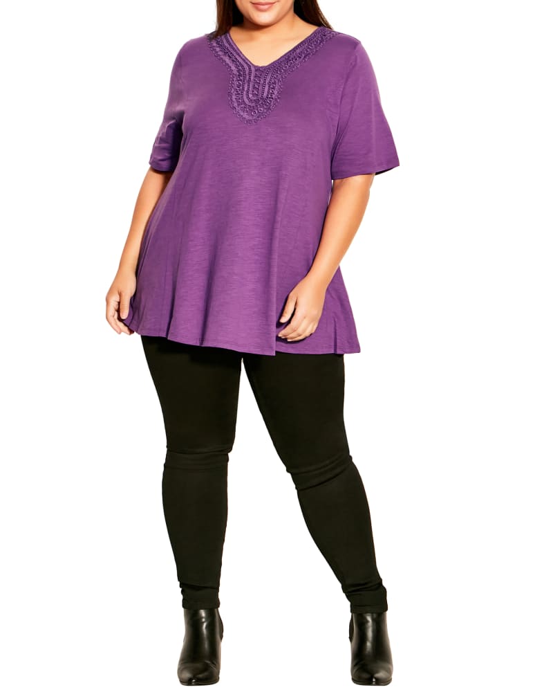 Plus size model wearing Annalise Embroidered Knit Tee by Avenue | Dia&Co | dia_product_style_image_id:191291